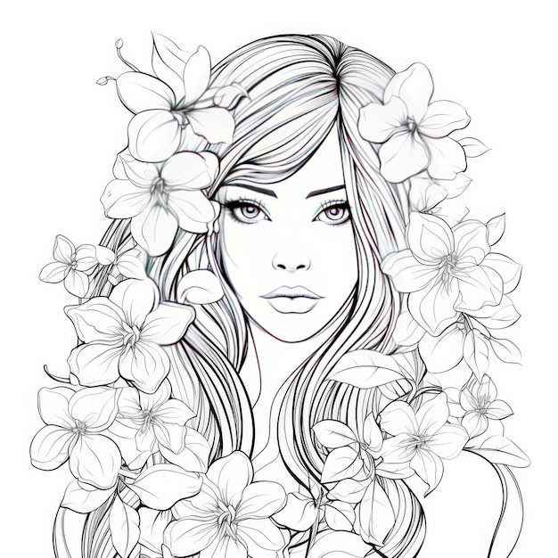 Premium AI Image | A girl on a coloring book page with Jasmine flowers