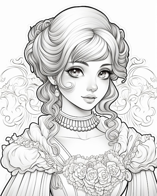 Girl Coloring Pages Princess in Natali Style | Premium AI-generated image