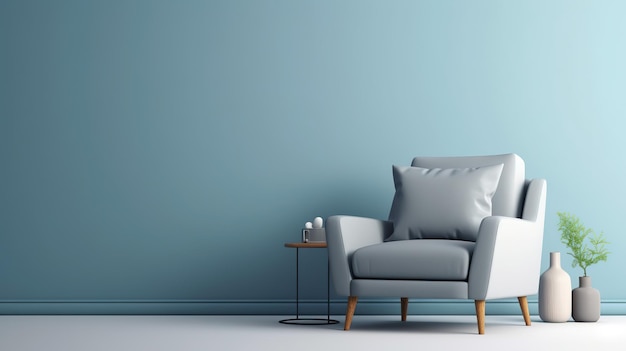 Premium AI Image | gray armchair in blue living room with copy space