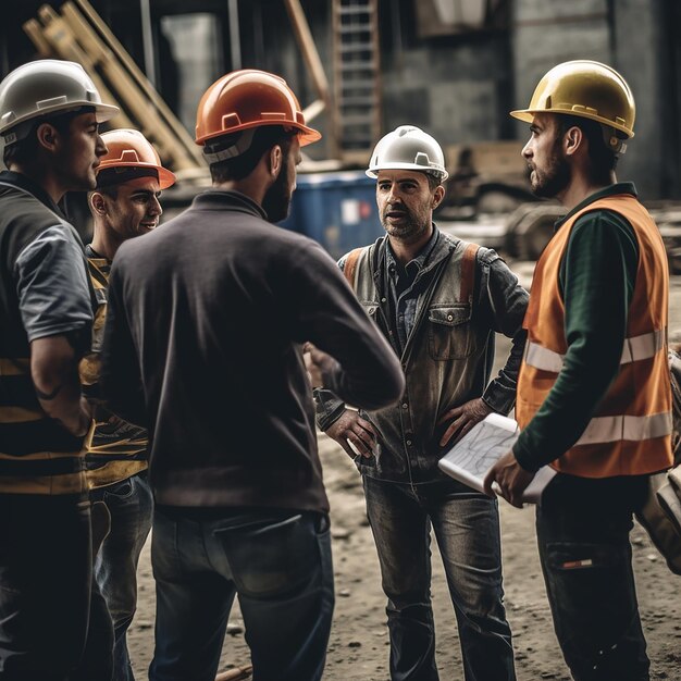 Premium Photo | A group of construction workers talking to each other.