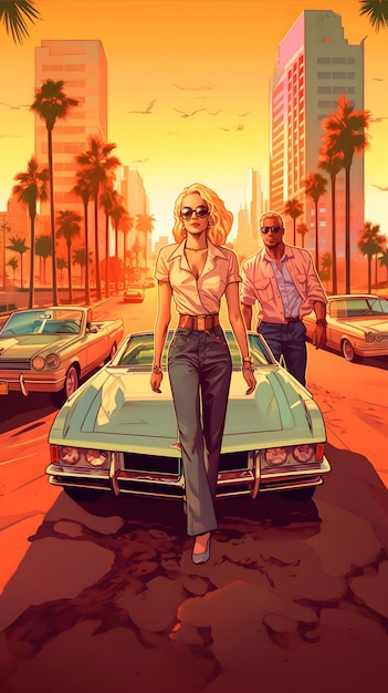 Premium AI Image | GTA Miami Vice Sunset Vintage Blonde and the Mobster