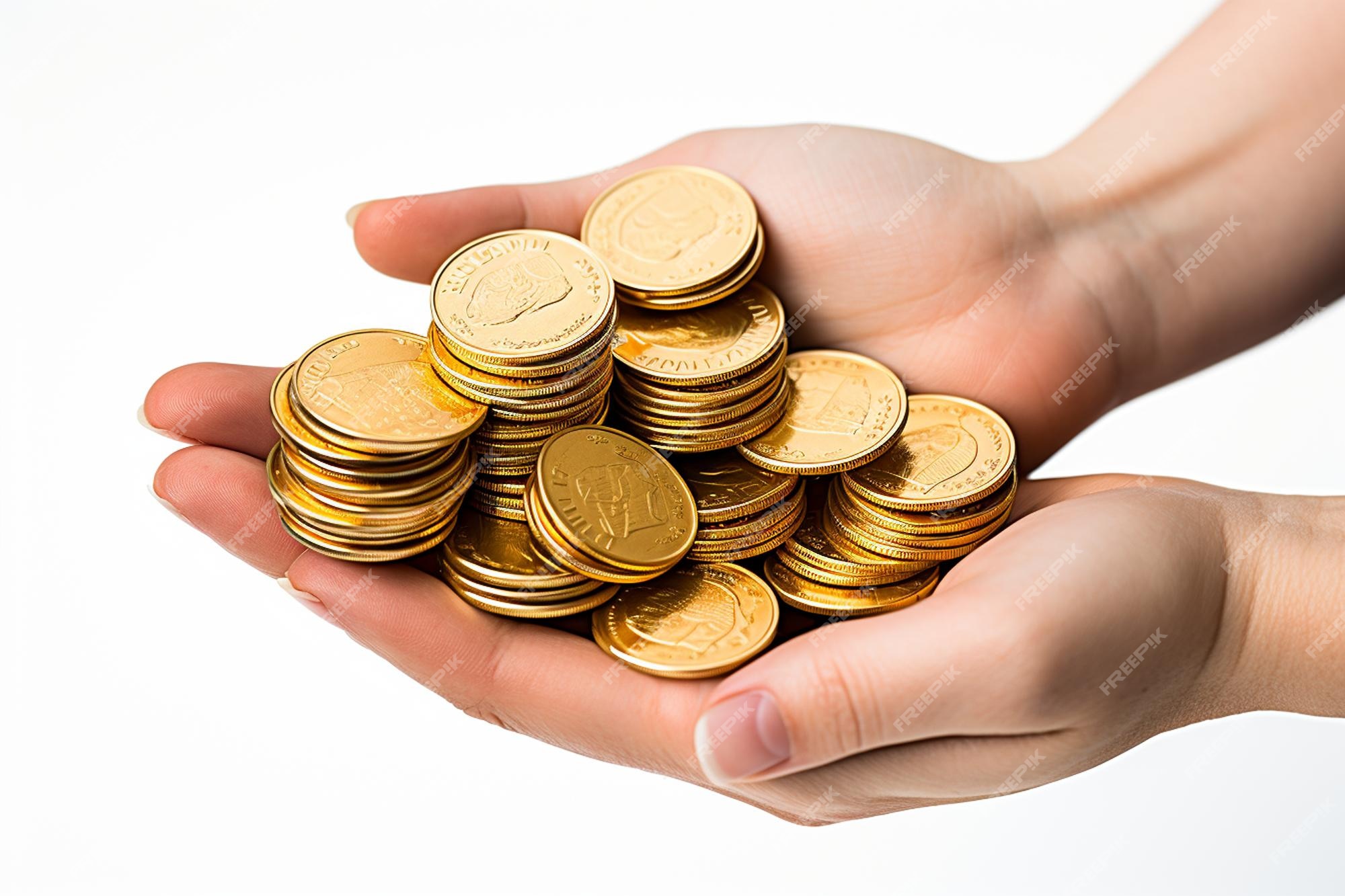 Premium Photo | Hand Holding Gold Coins on a Transparent Background AI