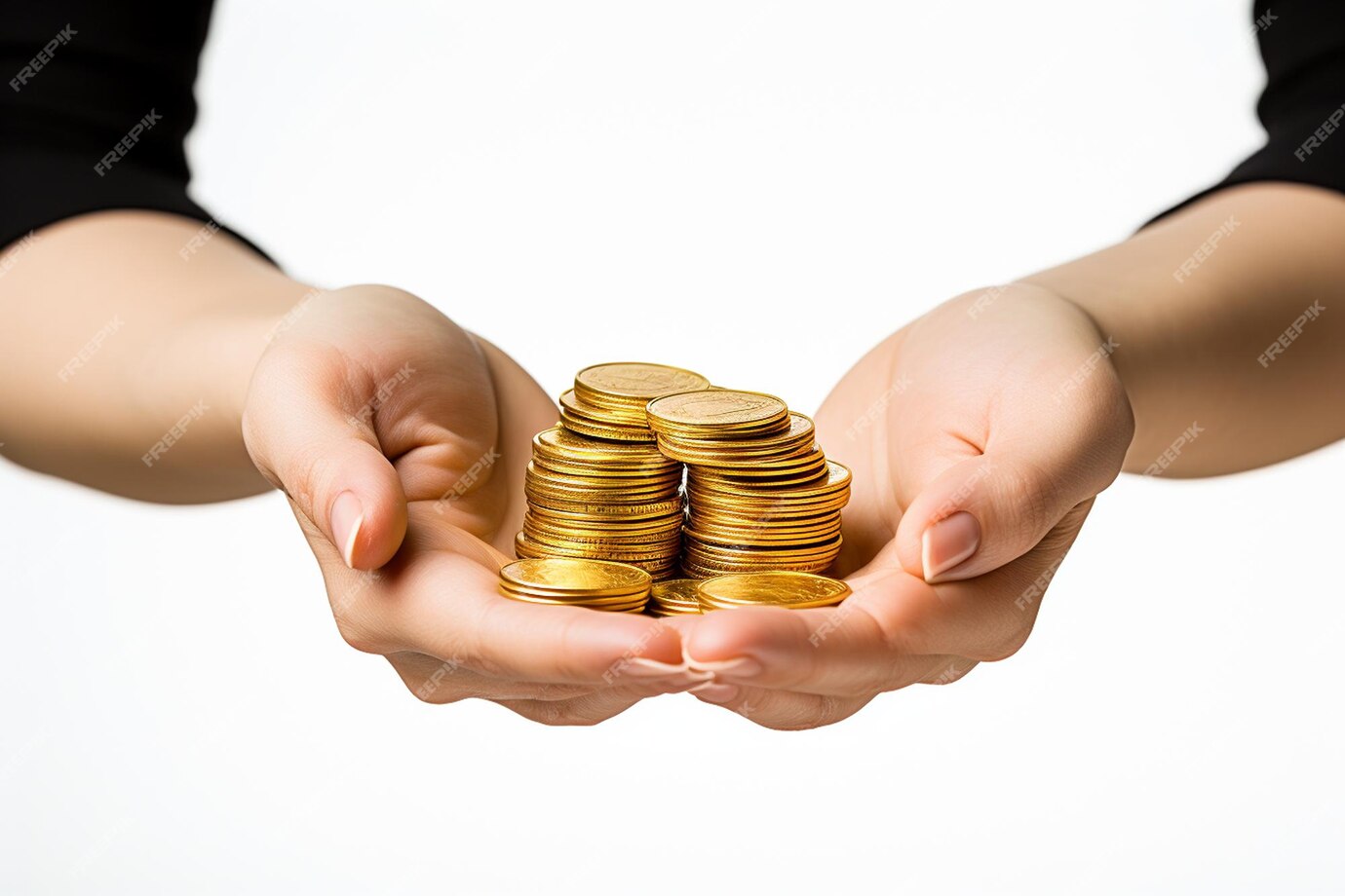 Premium Photo | Hand Holding Gold Coins on a Transparent Background AI