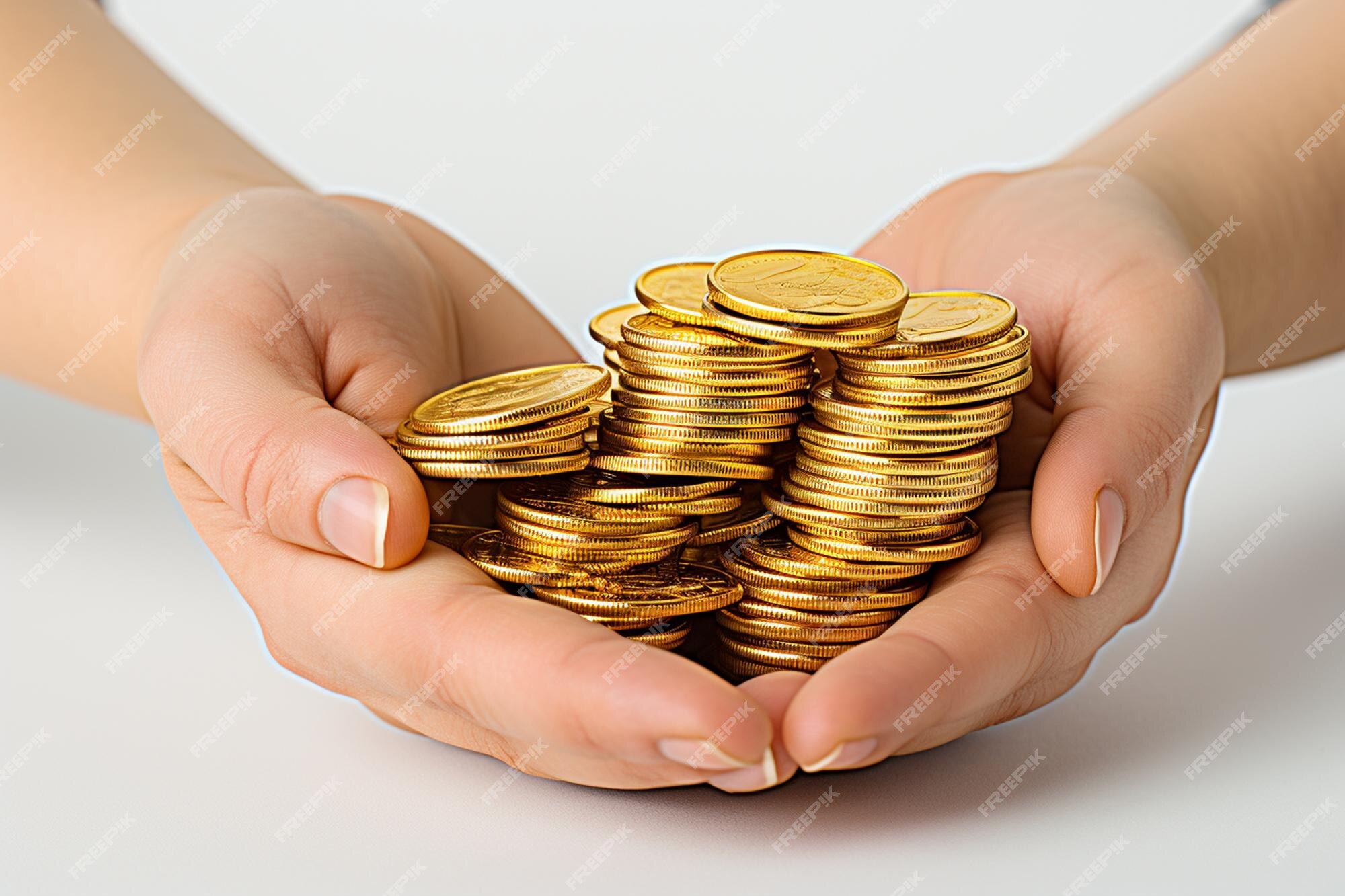 Premium Photo | Hand Holding Gold Coins on a Transparent Background AI