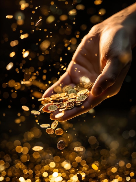 Premium Photo | A hand holding a pile of gold coins that says quot gold ...