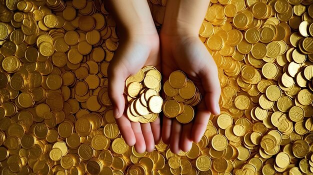 Premium Photo | Hands hold gold coins a symbol of abundance and wealth