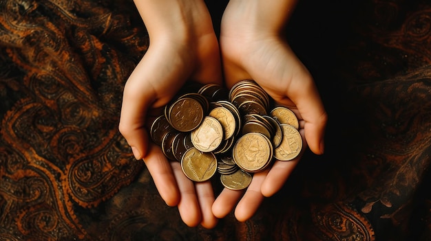 Premium Photo | Hands hold gold coins a symbol of abundance and wealth