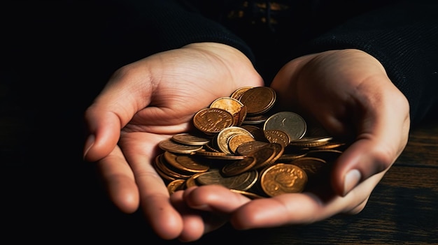 Premium Photo | Hands hold gold coins a symbol of abundance and wealth