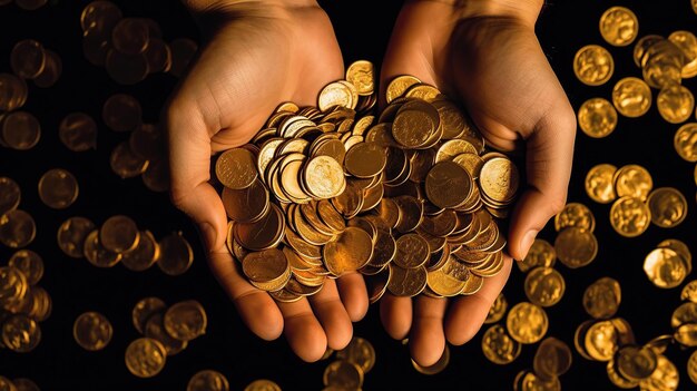 Premium Photo | Hands hold gold coins a symbol of abundance and wealth