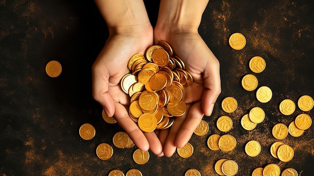 Premium Photo | Hands hold gold coins a symbol of abundance and wealth