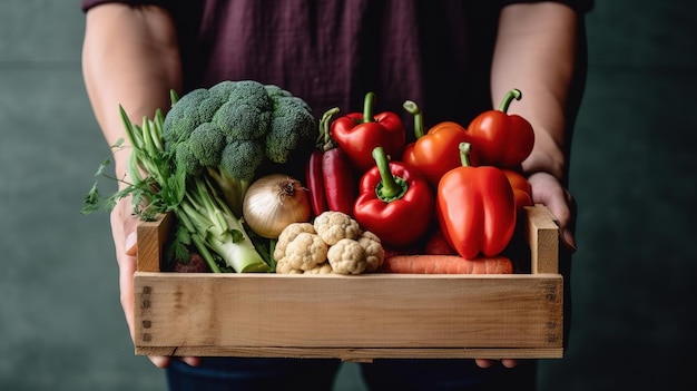 Premium AI Image | hands hold a pack of fresh vegetables