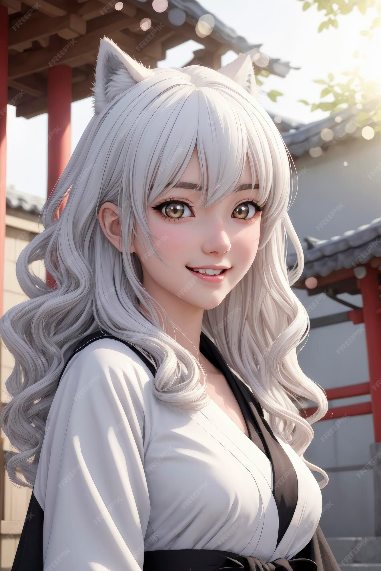 Premium AI Image | A happy beautiful anime wolf girl