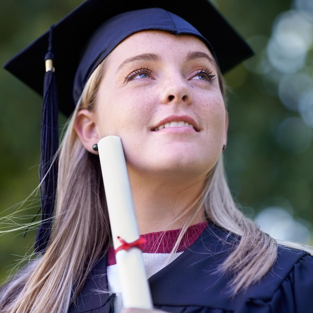 Premium Photo | Happy woman student and certificate in graduation for ...