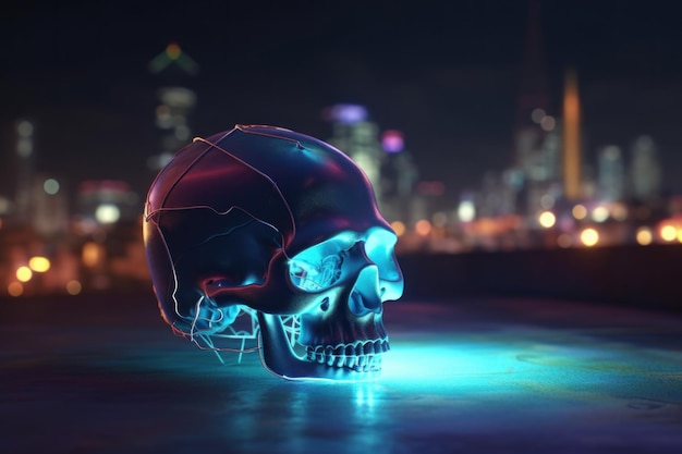 Premium AI Image | Human skull neon light Generate Ai