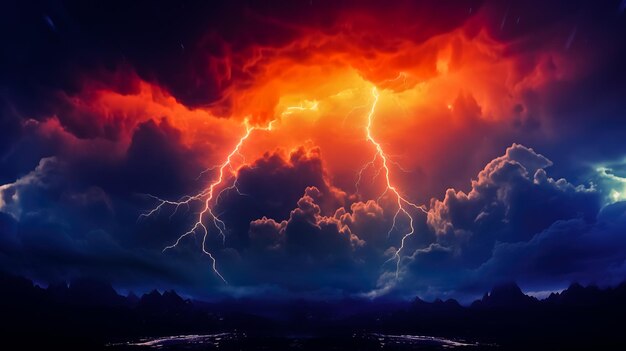 Premium Photo | Lightning in the night sky