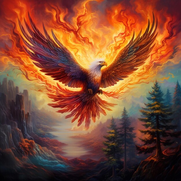 Premium AI Image | Majestic Phoenixlike Bird Soaring Through a Raging ...