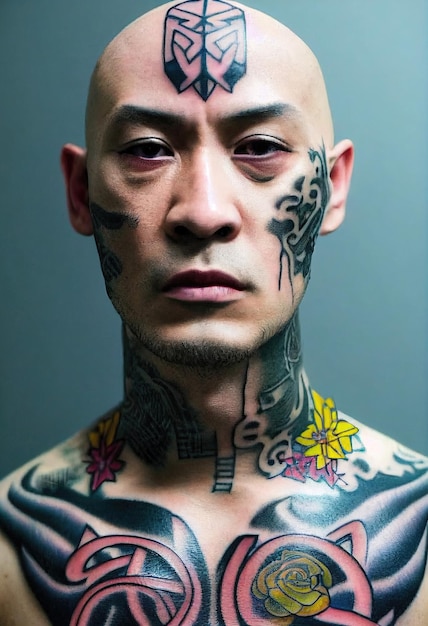 Premium Photo | Male model of a yakuza man with a tattoo on his face ...