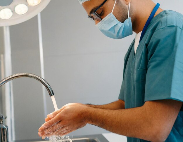 Premium Photo | Man doctor washing hands before the surgery in hospital