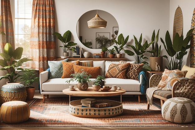 Premium AI Image | a mockup of a bohochic living room with layered ...