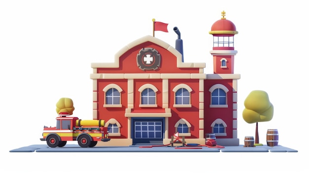 Premium Photo | Modern illustration of a fire station with a fire truck ...