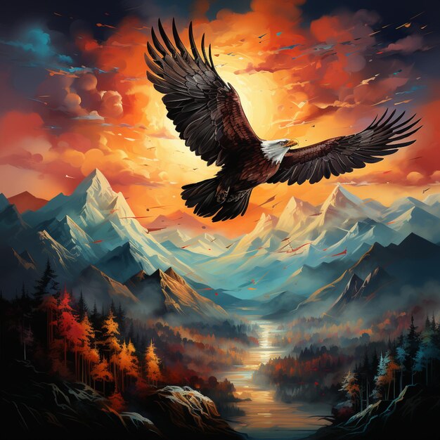 Premium AI Image | painting of a bald eagle soaring over a mountain ...