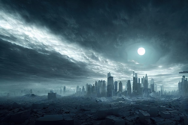 Premium Photo | Panorama of dystopian scifi city Digital artwork of ...