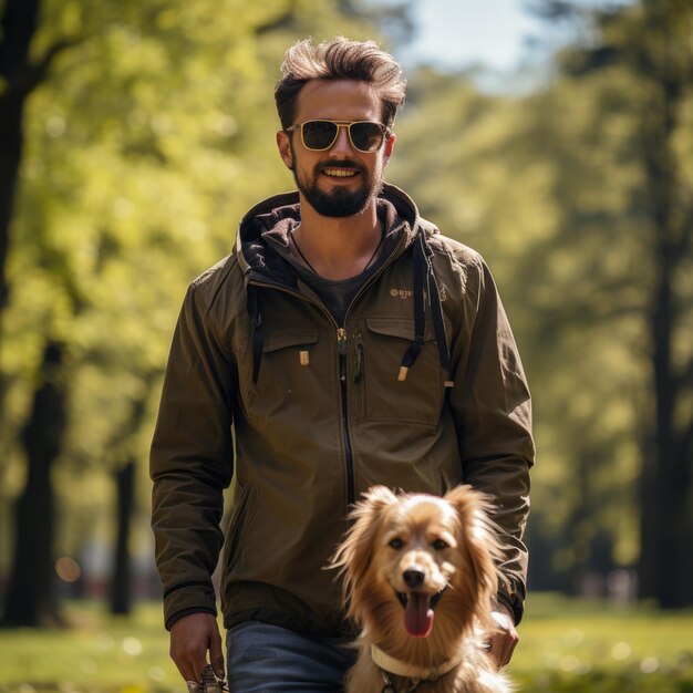 Premium Photo | Park Fun A Man and His Dog Playing Fetch with ...