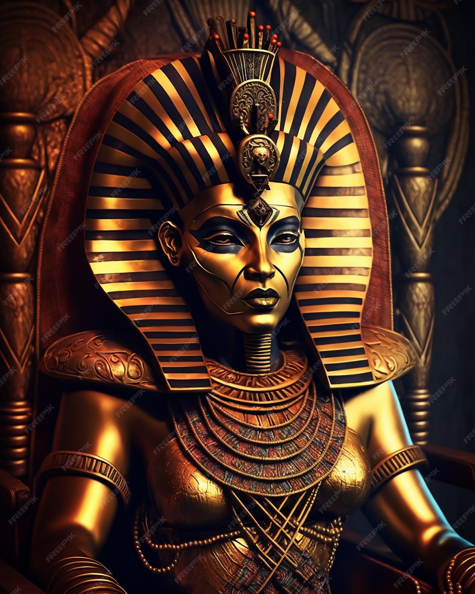 A Pharaoh Egyptian Goddess Queen Statue in golden mask and golden ...