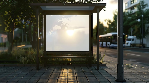 Photo empty lightbox on the bus stop Horizontal mockup sunlight ...