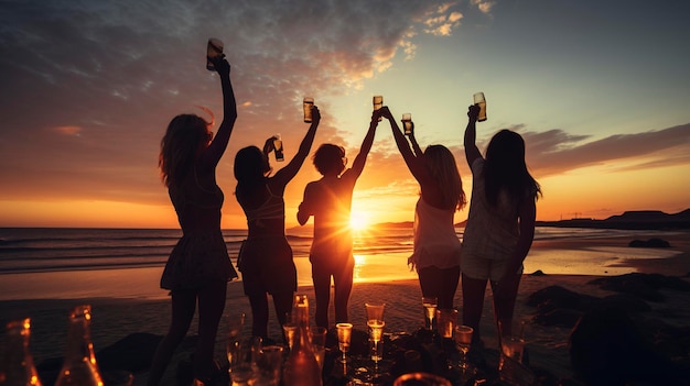 Premium Photo | A Photo of a Group of Friends Enjoying a Sunset Beach Party