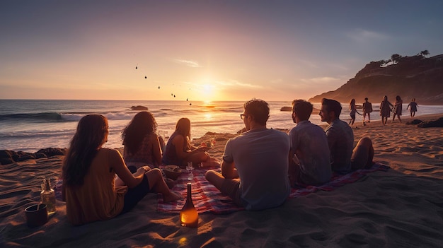 Premium Photo | A Photo of a Group of Friends Enjoying a Sunset Beach Party