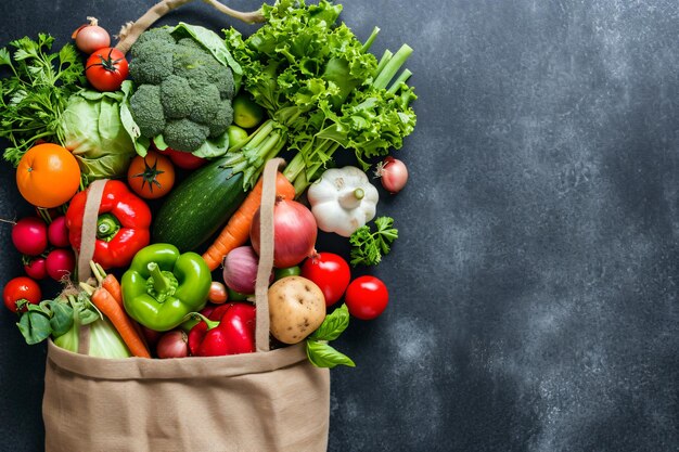 Premium Photo | Photo top view vegetables and fruits in bag