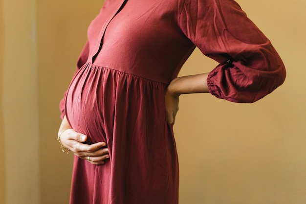 Premium Photo | Portrait Asian Muslim pregnant woman holding her belly ...