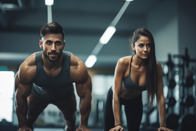 Premium Photo | Portrait of beautiful young sports couple on a plank ...