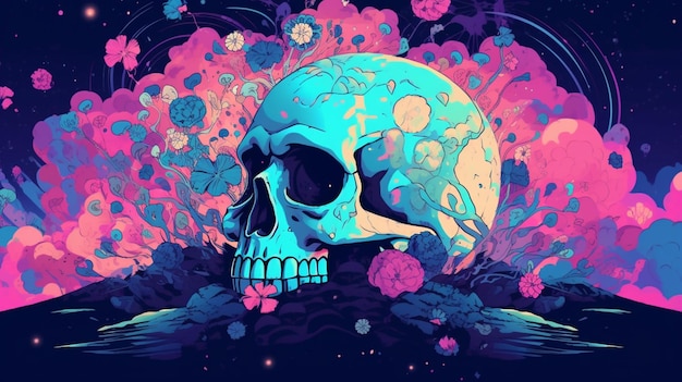 Premium AI Image | Psychedelic celestial fantasy world terrible skull ...