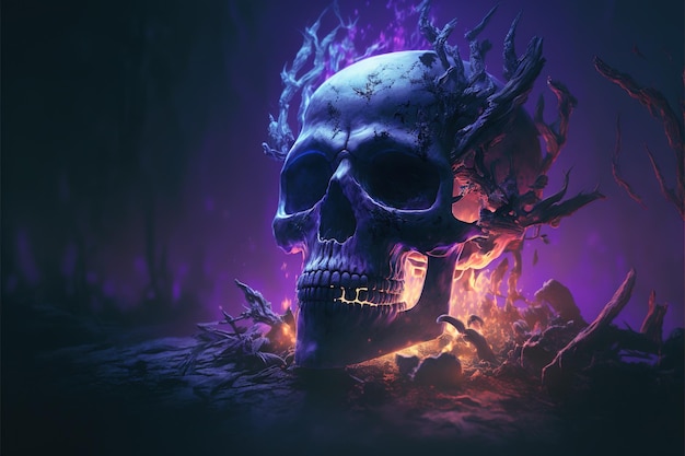 Premium Photo | Purple skull Evil skeleton head Halloween concept ...