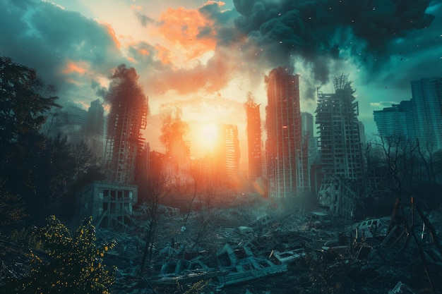 Premium Photo | Quite empty apocalyptic city extinction war disaster ...