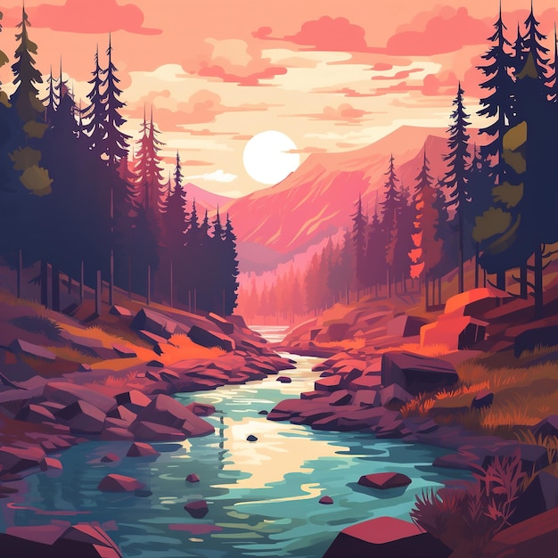 Premium AI Image | River illustration lofi