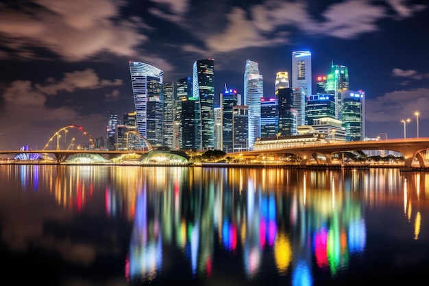 Premium Photo | Singapore skyline at night Singapore is the most ...