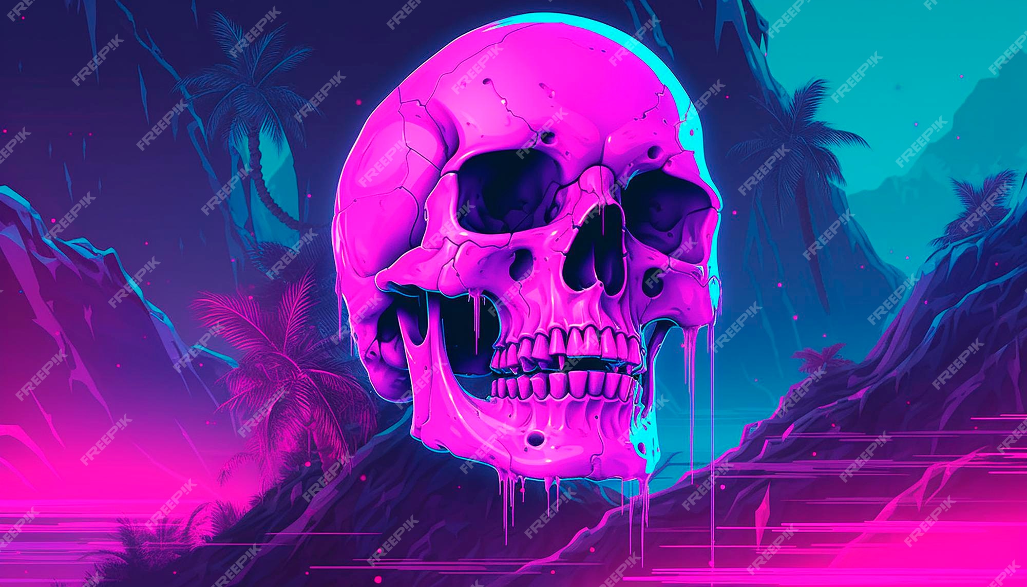 Premium AI Image | skull vaporwave