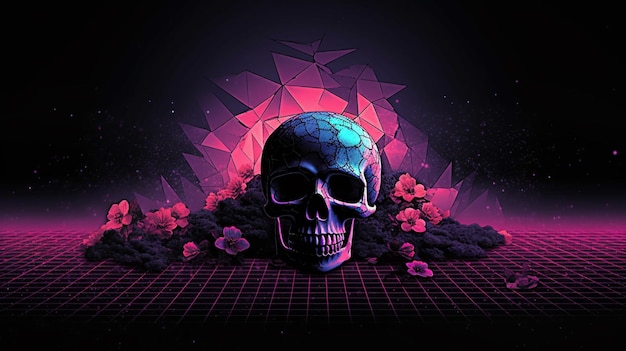 Premium AI Image | A skull with a pink background and a grid in the ...