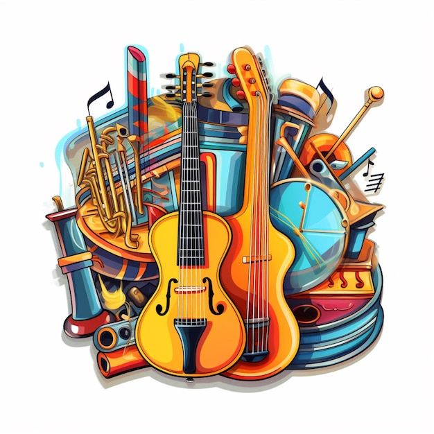 Premium AI Image | A sticker representing different musical instruments