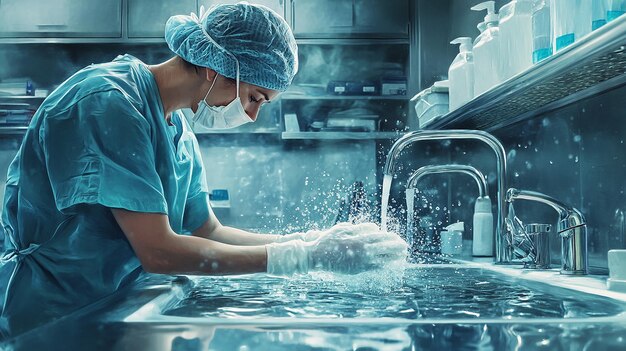 Surgeon Thoroughly Washing Hands Before Entering the Operating Room ...