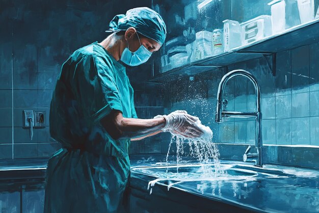 Surgeon Thoroughly Washing Hands Before Entering the Operating Room ...