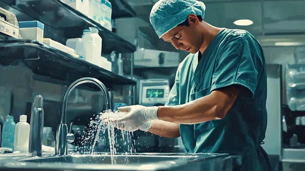 Premium Photo | Surgeon Thoroughly Washing Hands Before Entering the ...