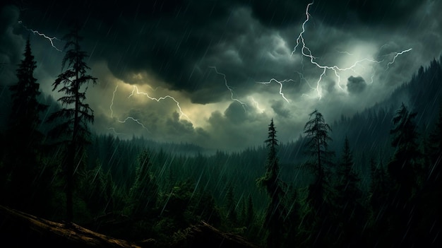 Premium AI Image | Thunderstorm in the forest