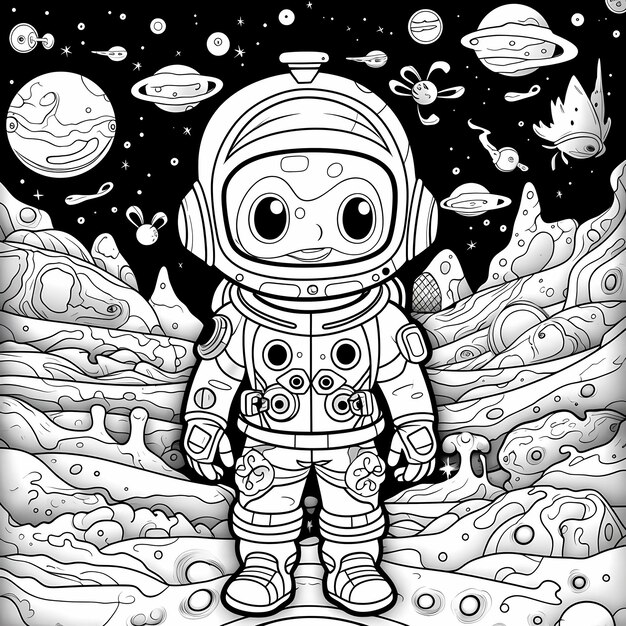 Premium AI Image | Trippy Space Adventure Black and White Coloring Page ...