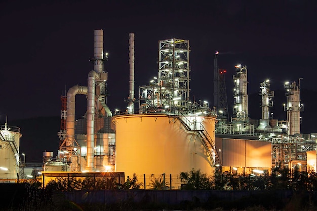 Premium Photo | Twilight scene of tank oil refinery plant and tower ...