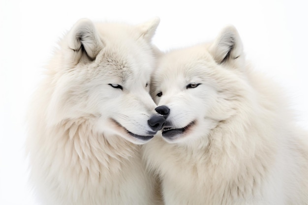 Premium AI Image | two white wolfs are standing close together