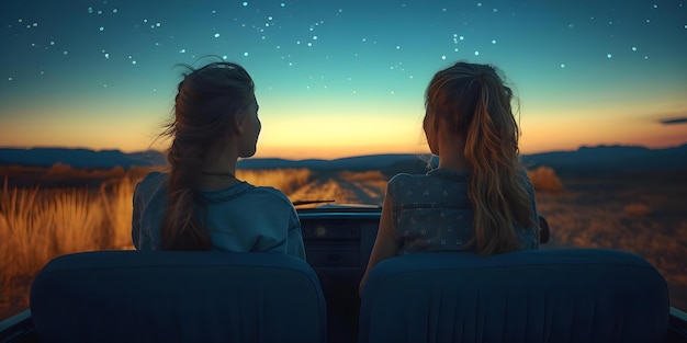 Premium Photo | Two Women Embark on an Adventurous Night Drive Concept ...